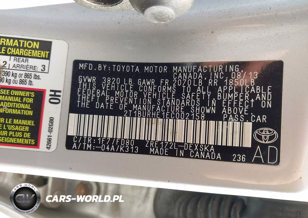 2014 Toyota Corolla S Plus VIN:2T1BURHE1EC002158 - 9