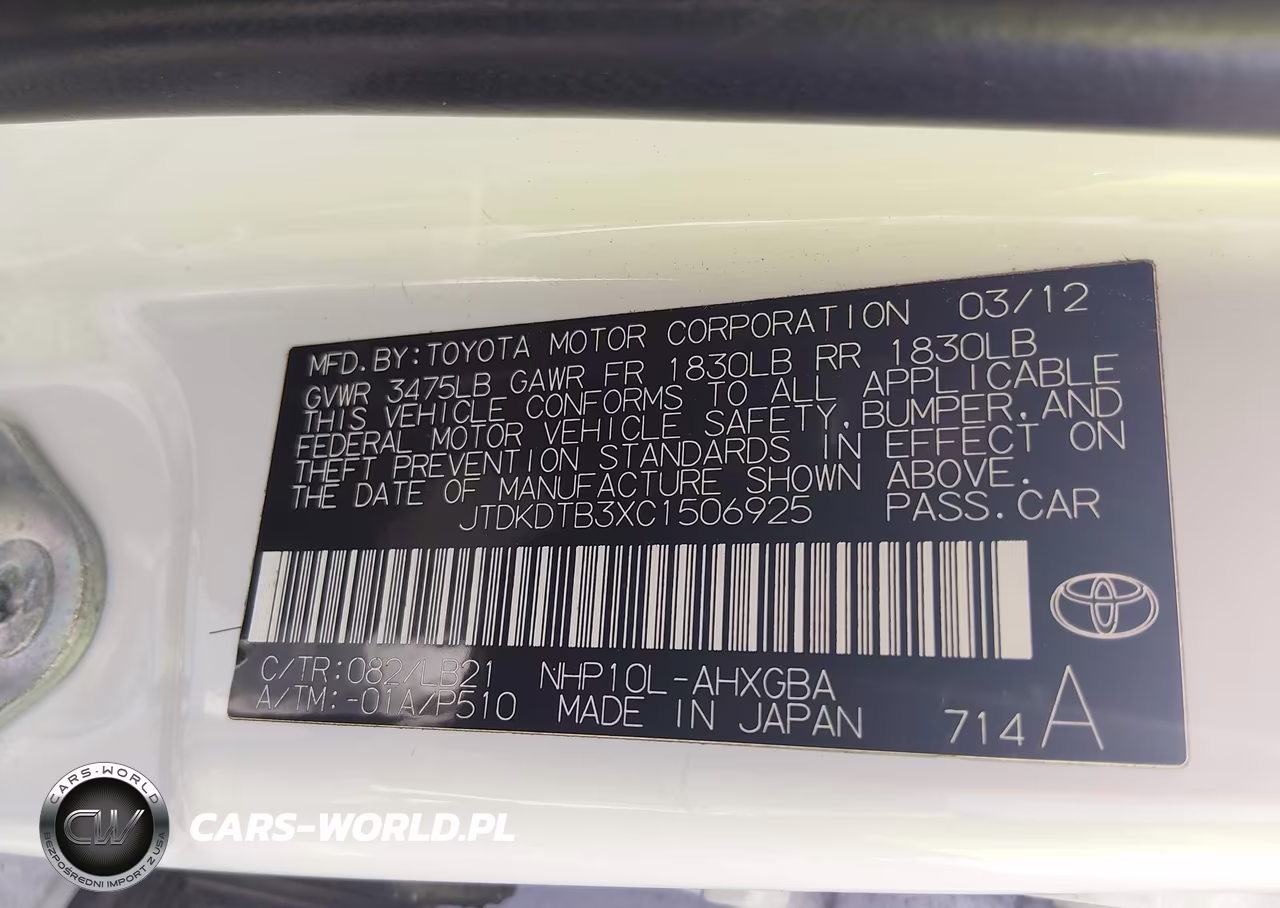 2012 Toyota Prius C Four VIN:JTDKDTB3XC1506925 - 9
