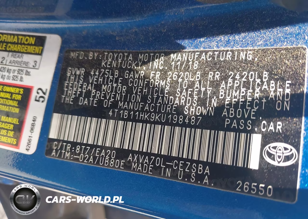 2019 Toyota Camry Se VIN:4T1B11HK9KU198487 - 9