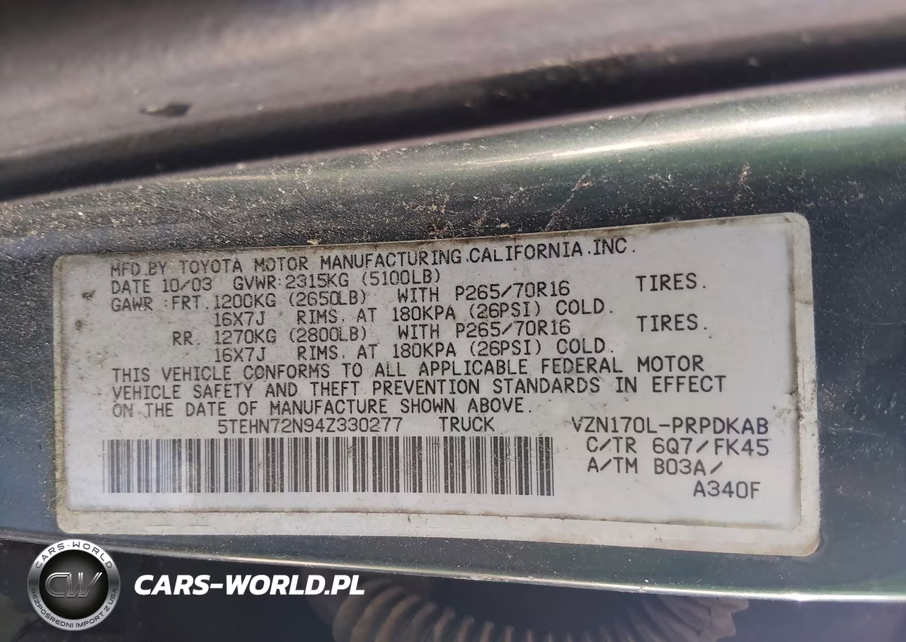 2004 Toyota Tacoma Base V6 VIN:5TEHN72N94Z330277 - 9