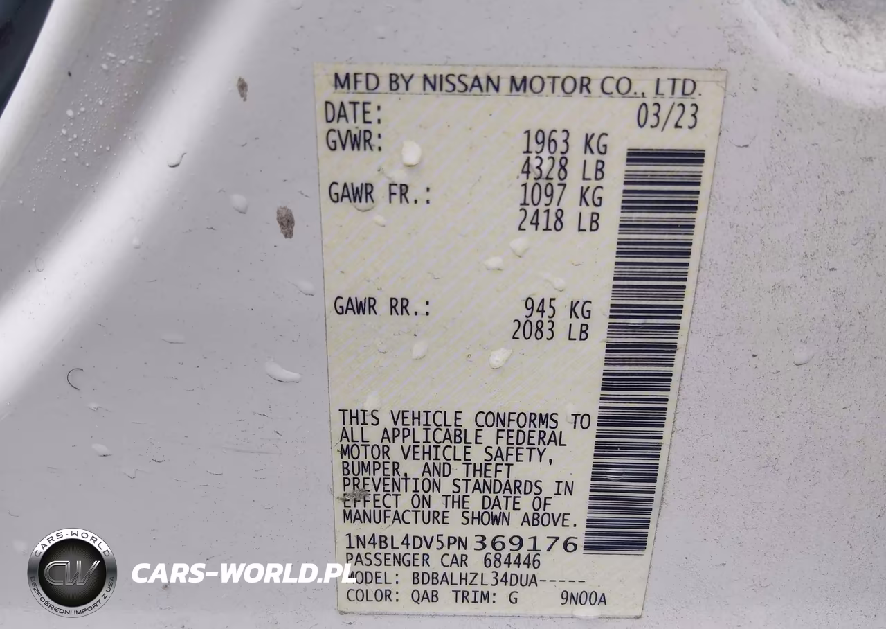 2023 Nissan Altima Sv Fwd VIN:1N4BL4DV5PN369176 - 9