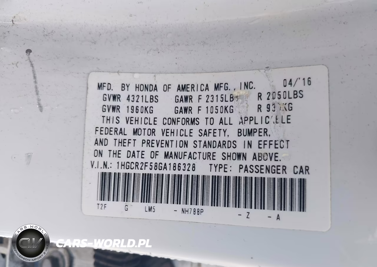 2016 Honda Accord Sport VIN:1HGCR2F58GA186328 - 9