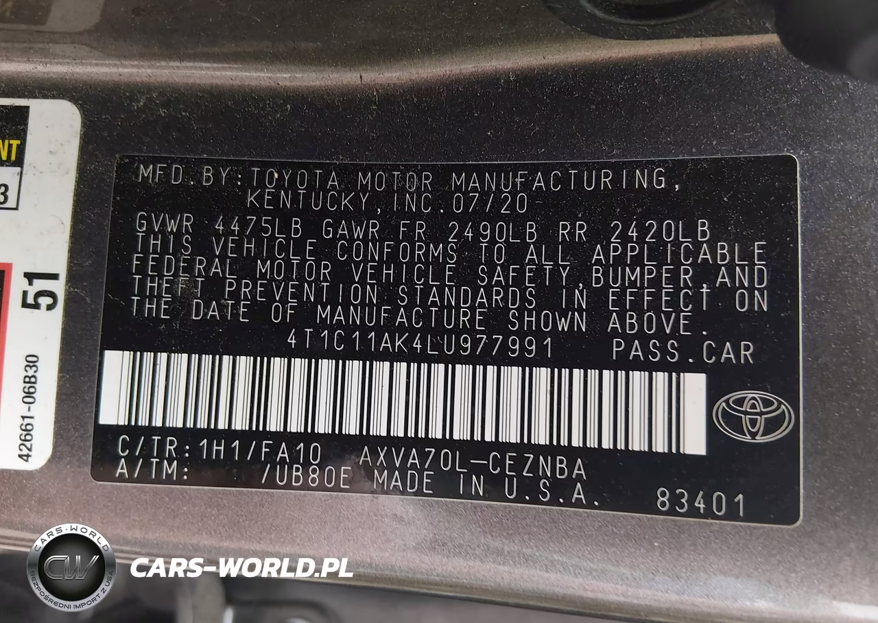 2020 Toyota Camry Le VIN:4T1C11AK4LU977991 - 9
