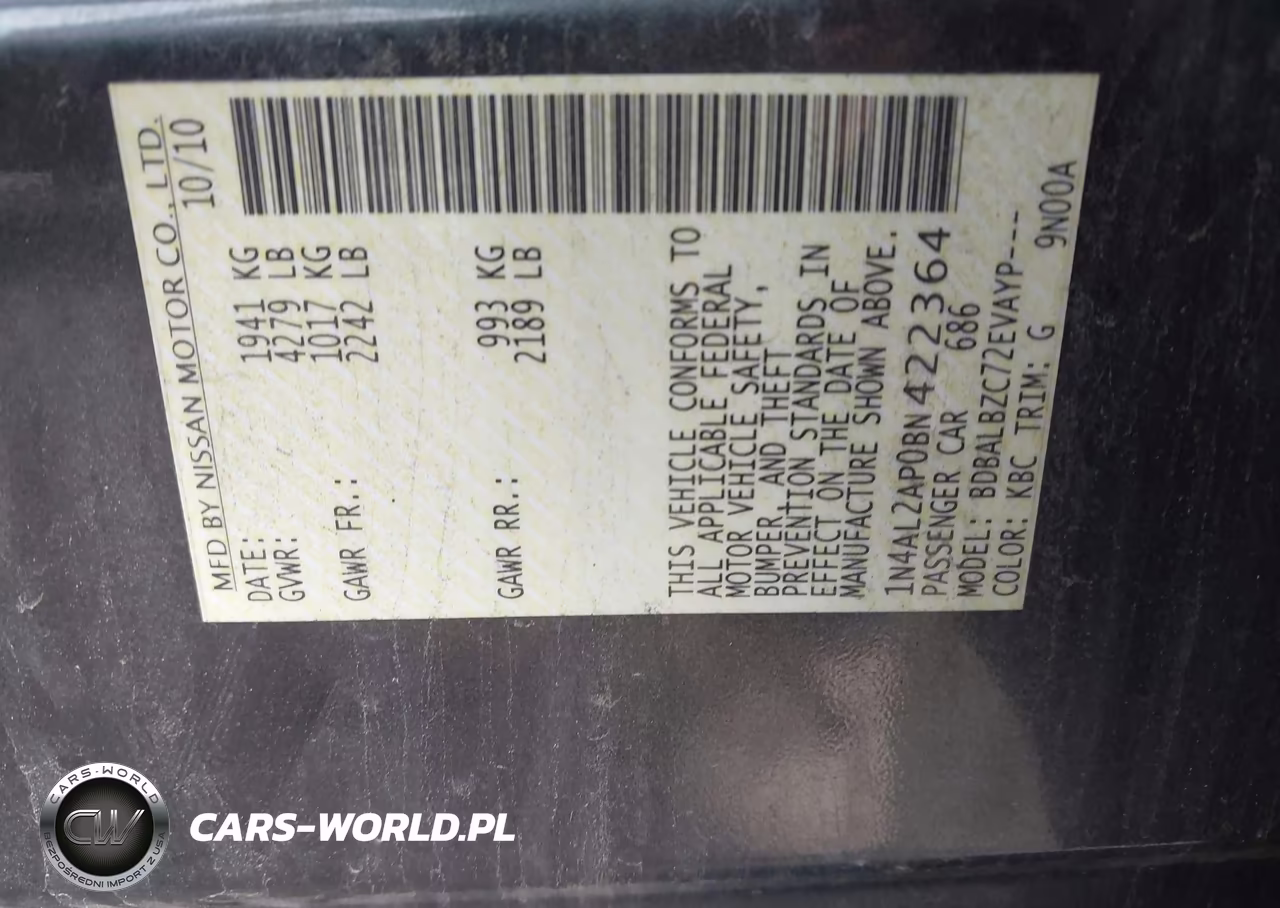 2011 Nissan Altima 2.5 S VIN:1N4AL2AP0BN422364 - 9