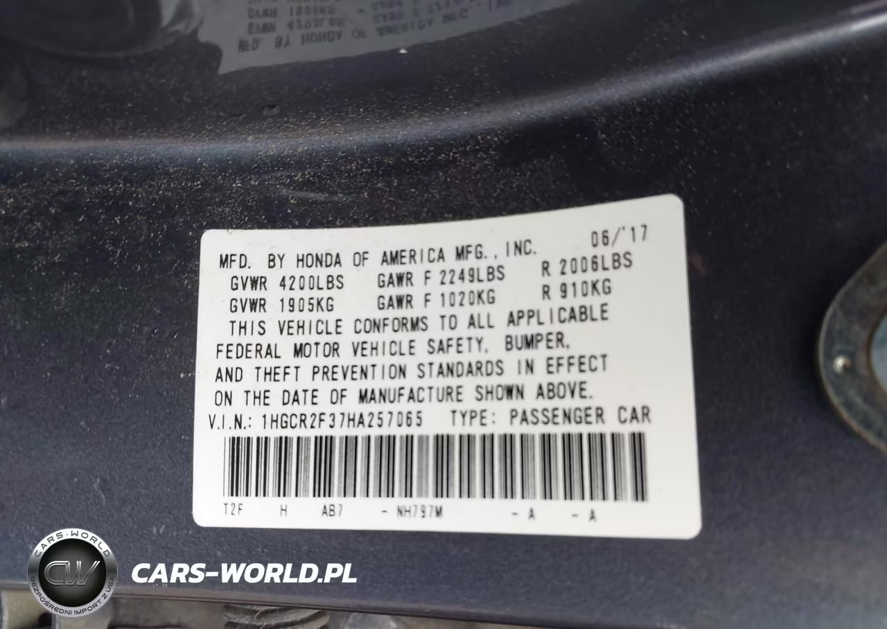2017 Honda Accord Lx VIN:1HGCR2F37HA257065 - 9
