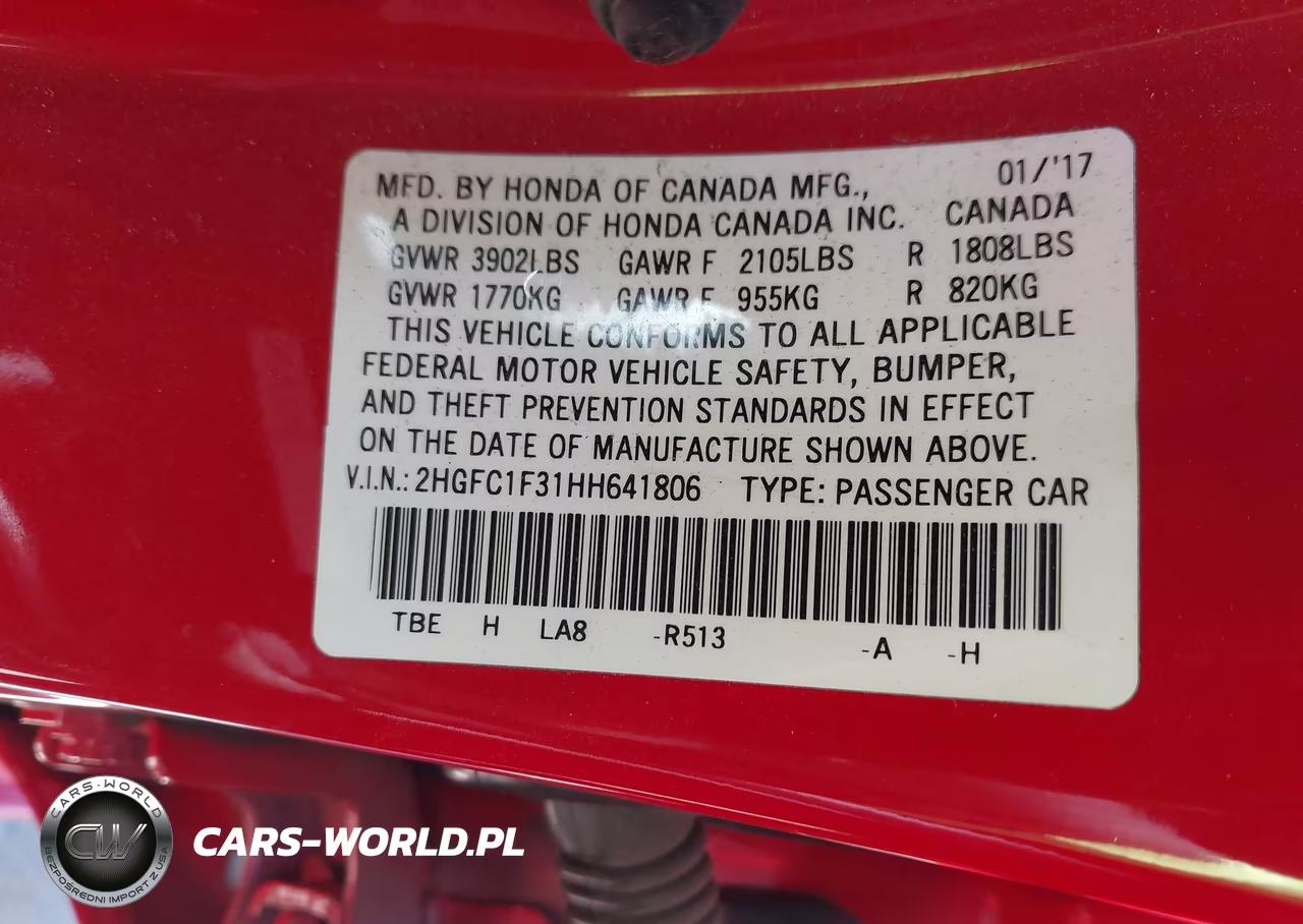 2017 Honda Civic Ex-T VIN:2HGFC1F31HH641806 - 9