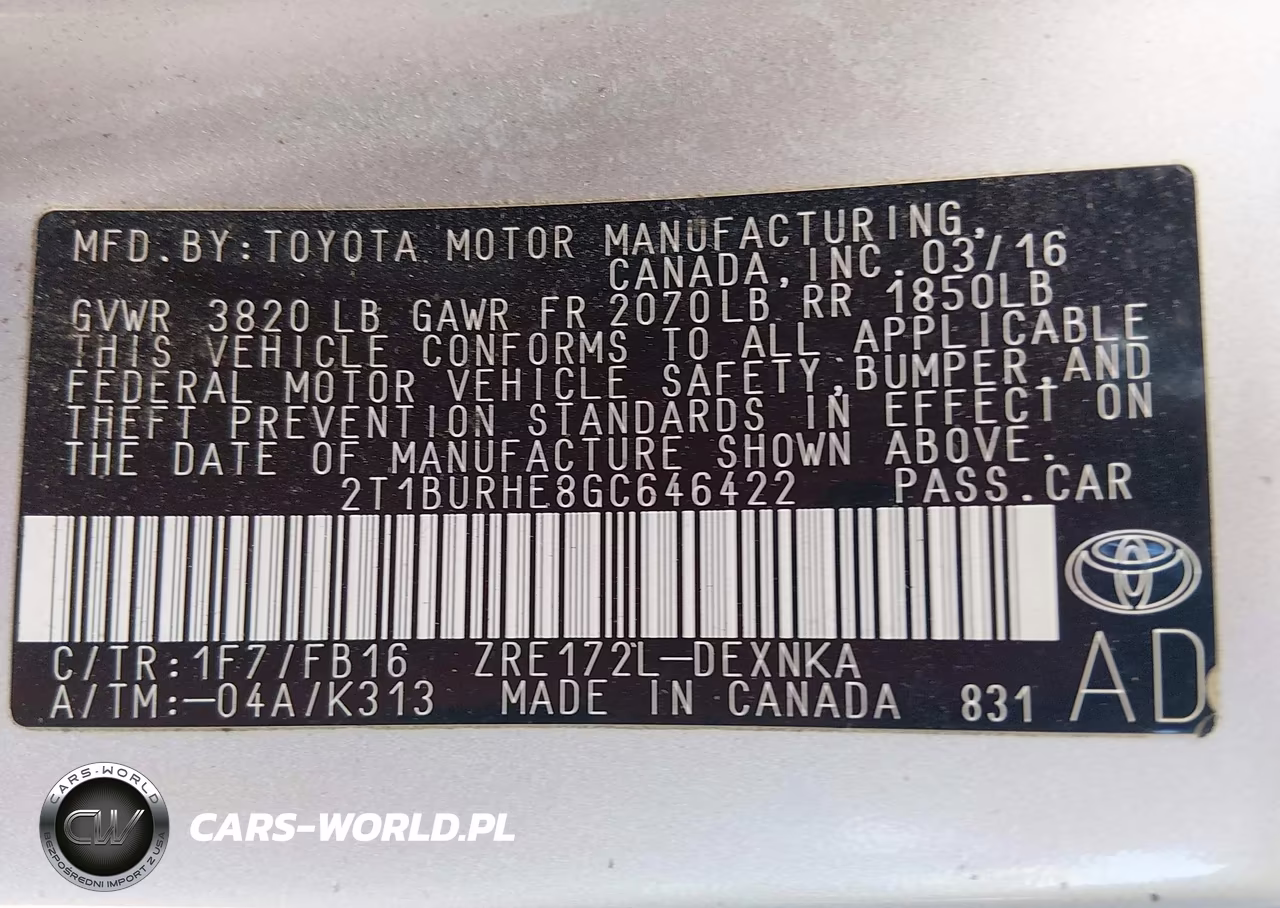 2016 Toyota Corolla Le VIN:2T1BURHE8GC646422 - 9