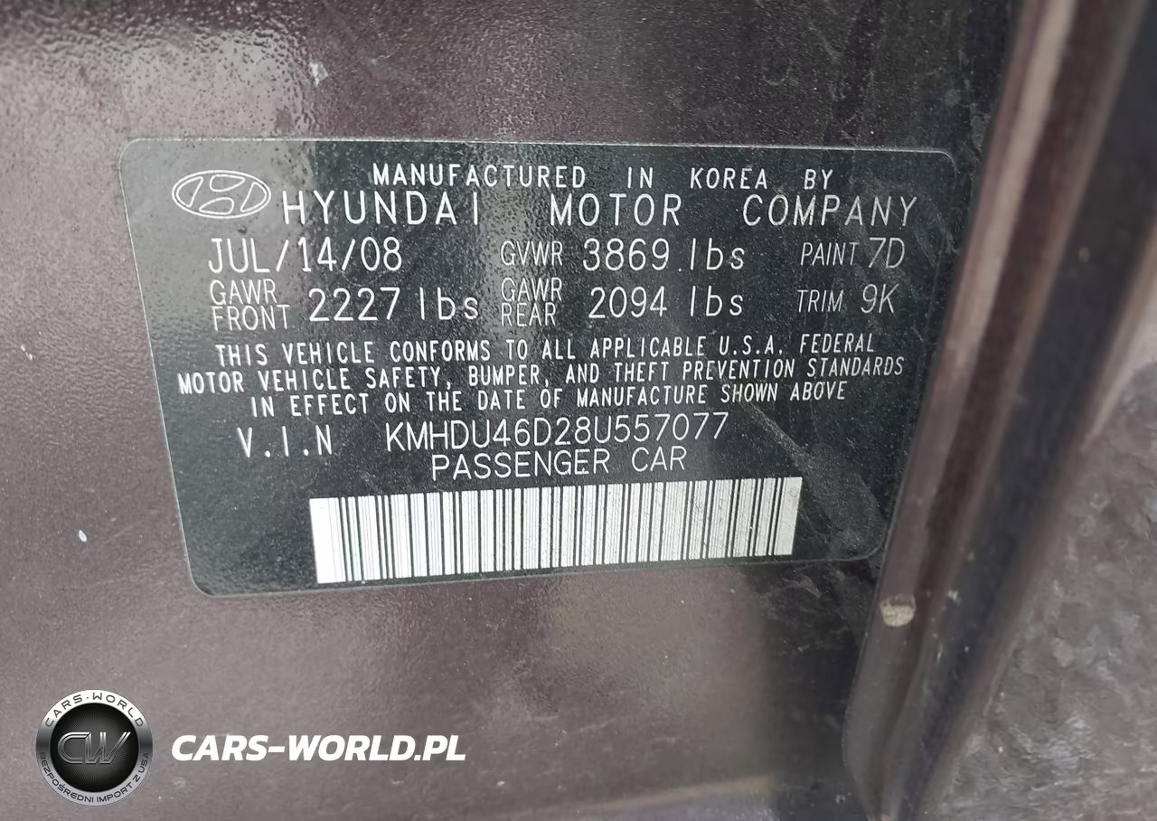 2008 Hyundai Elantra Gls-Se VIN:KMHDU46D28U557077 - 9