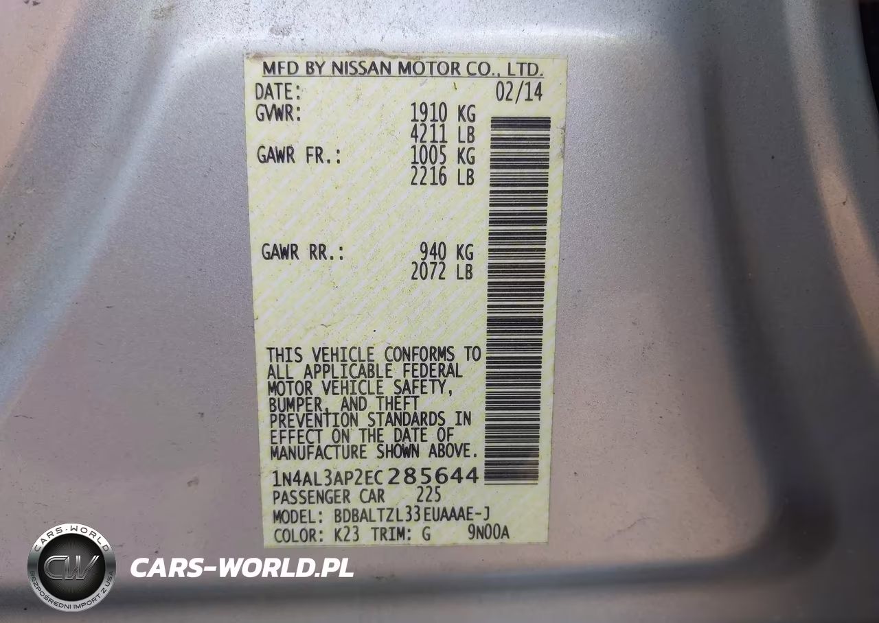2014 Nissan Altima 2.5 Sv VIN:1N4AL3AP2EC285644 - 9