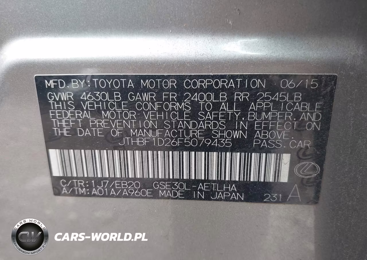 2015 Lexus Is 250 VIN:JTHBF1D26F5079435 - 9