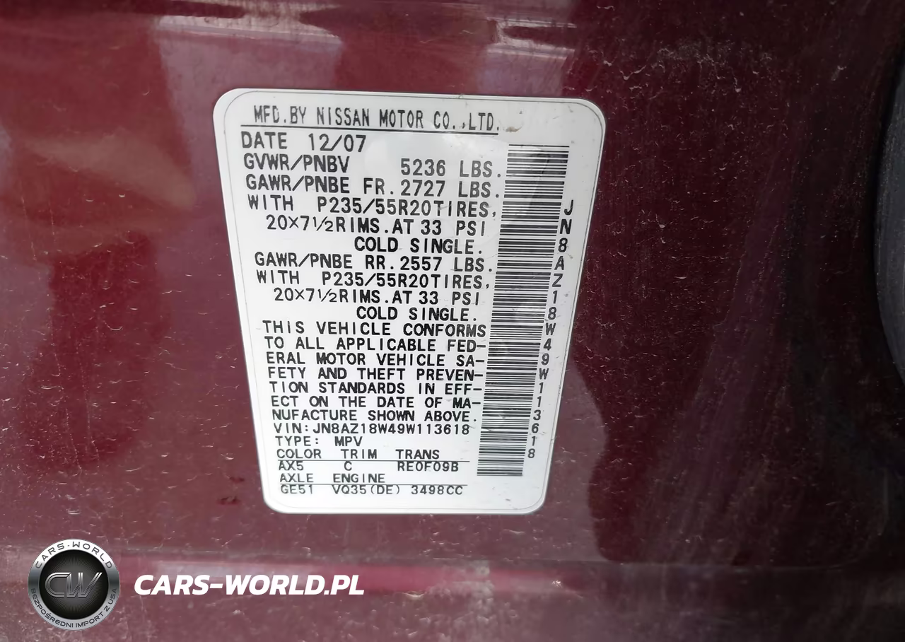 2009 Nissan Murano Le VIN:JN8AZ18W49W113618 - 9