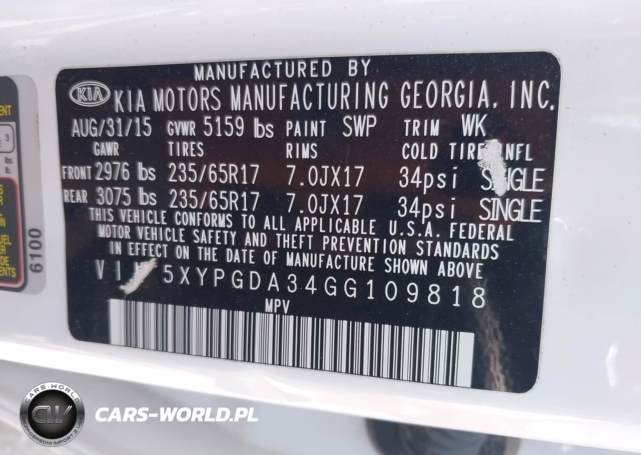 2016 Kia Sorento 2.4L Lx VIN:5XYPGDA34GG109818 - 9