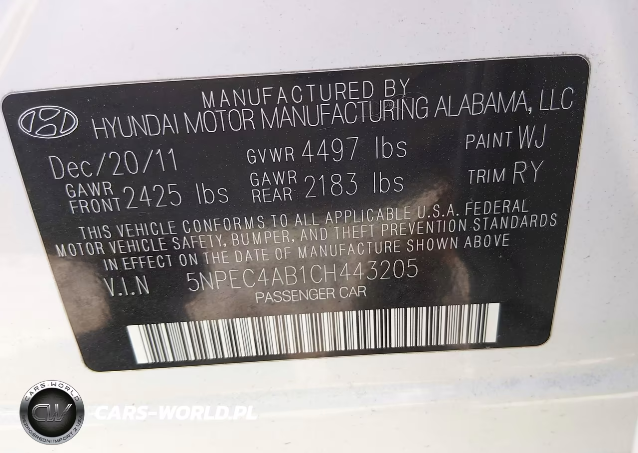 2012 Hyundai Sonata Se VIN:5NPEC4AB1CH443205 - 9