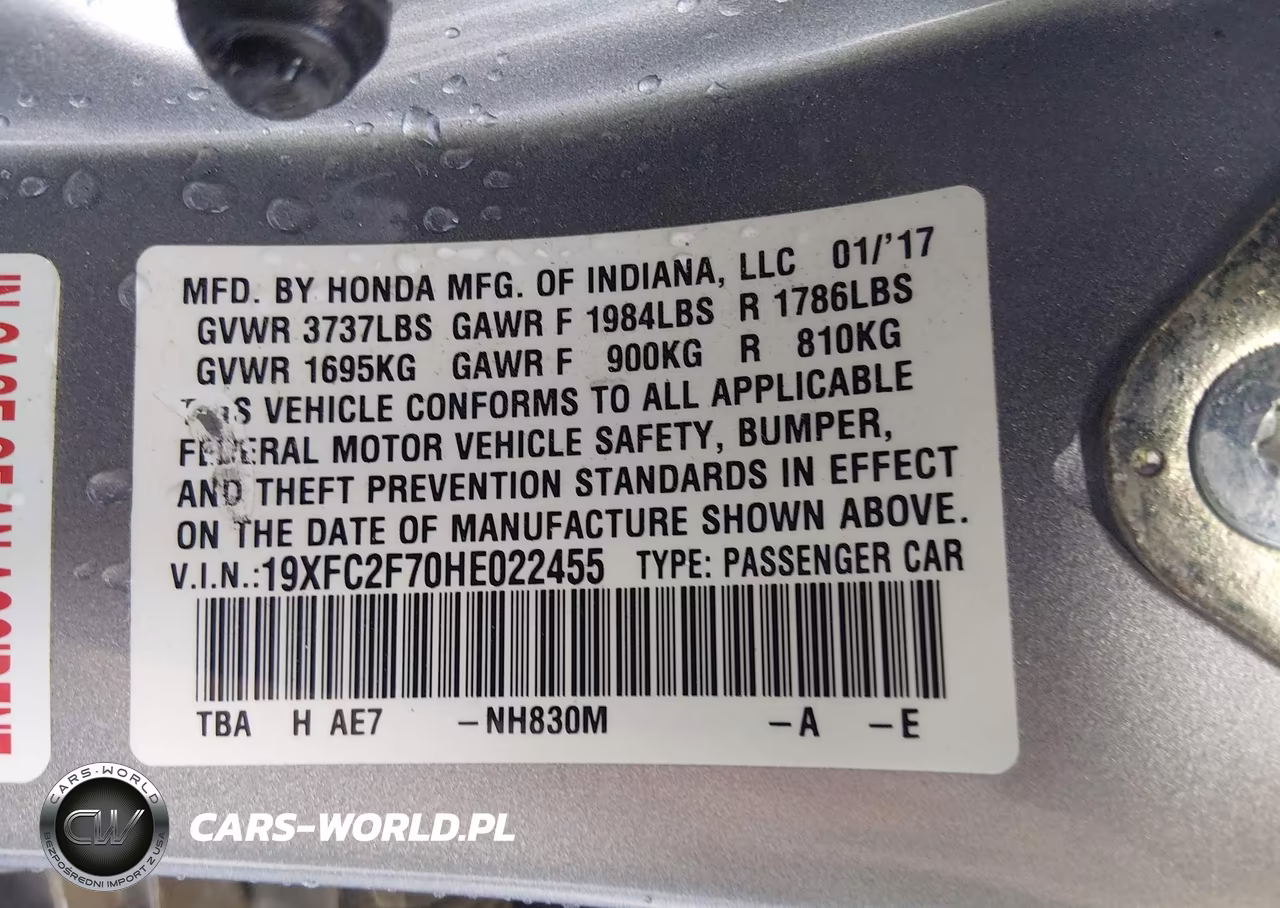 2017 Honda Civic Ex VIN:19XFC2F70HE022455 - 9
