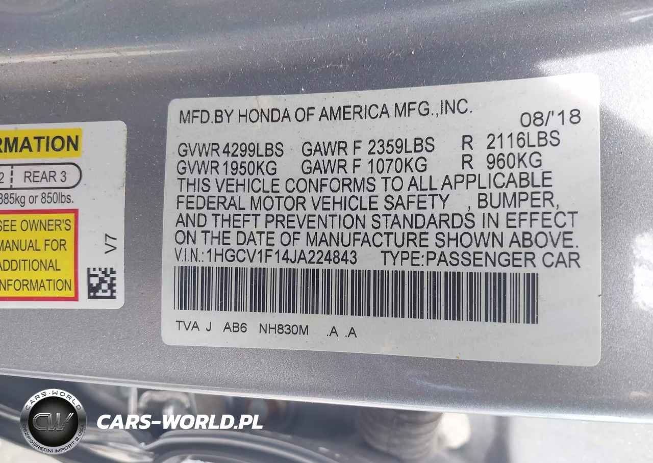 2018 Honda Accord Lx VIN:1HGCV1F14JA224843 - 9