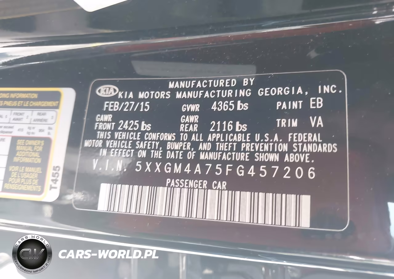 2015 Kia Optima Lx VIN:5XXGM4A75FG457206 - 9
