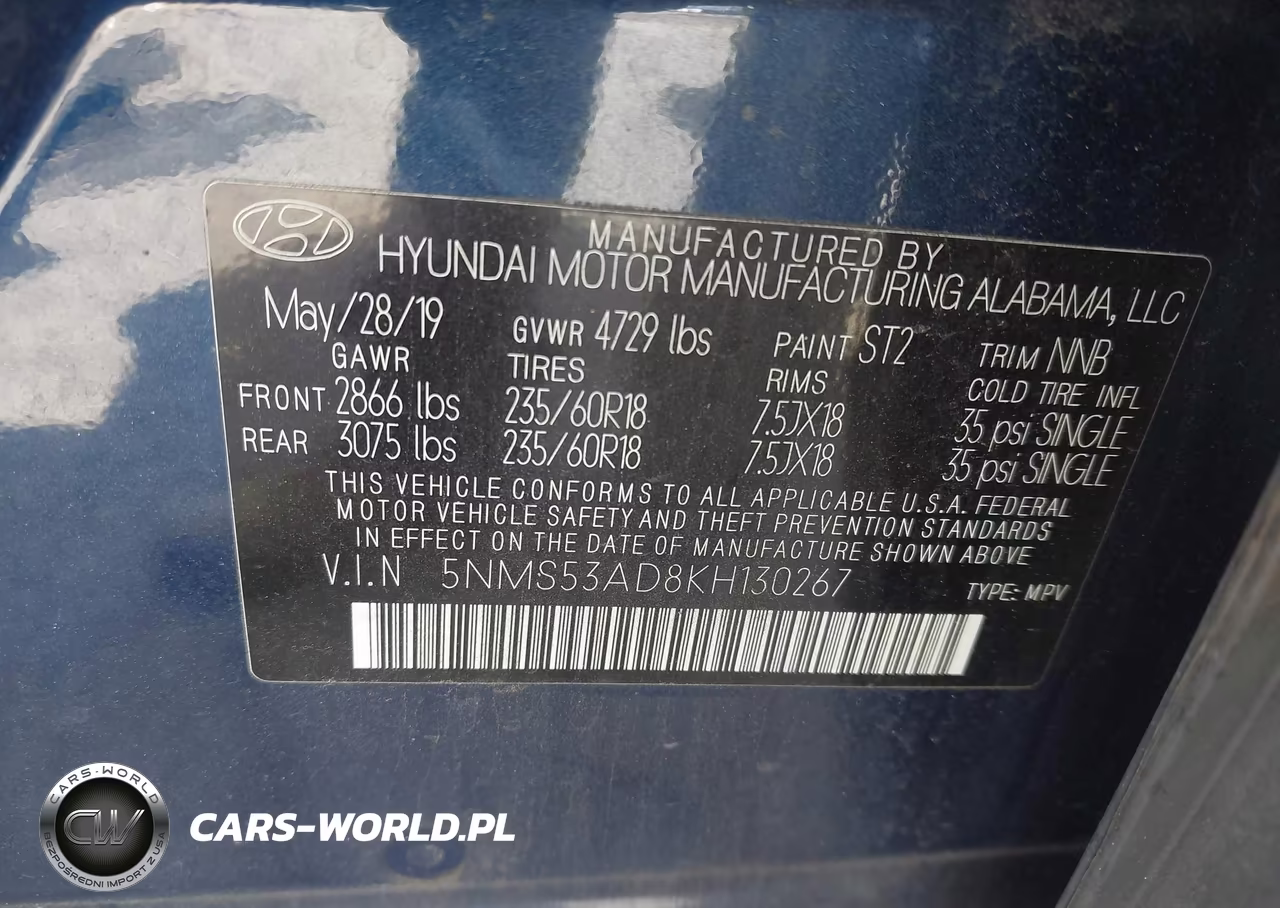 2019 Hyundai Santa Fe Limited VIN:5NMS53AD8KH130267 - 9