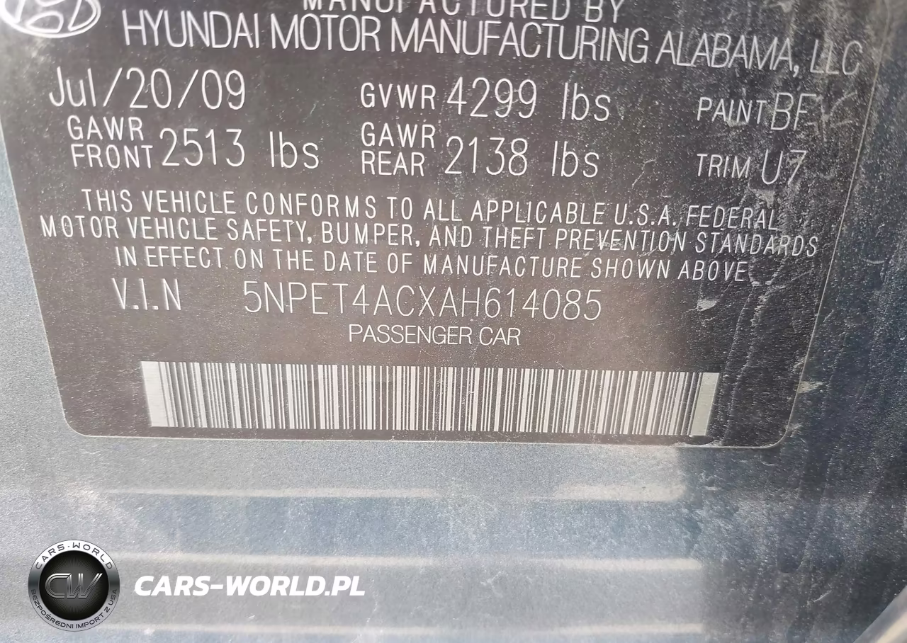 2010 Hyundai Sonata Gls VIN:5NPET4ACXAH614085 - 9