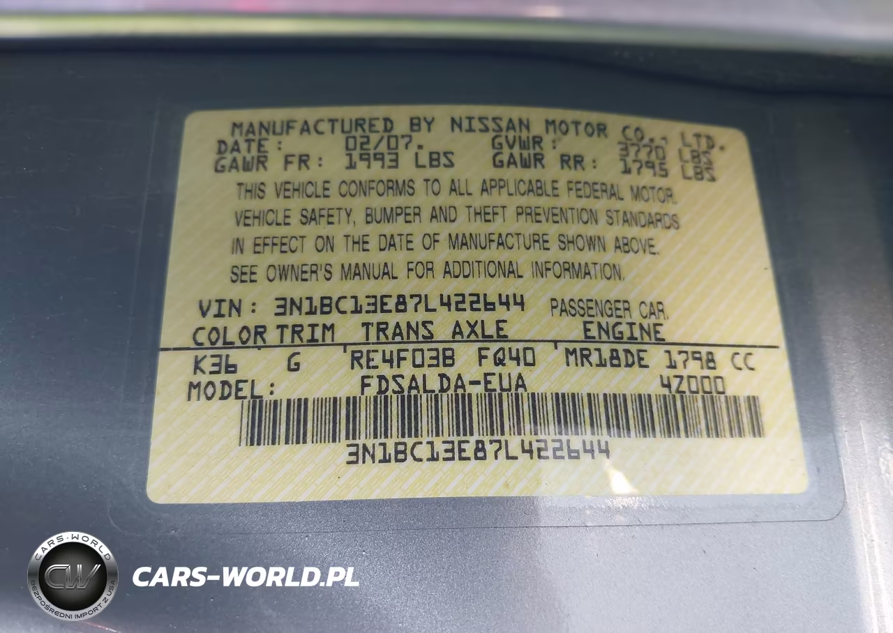 2007 Nissan Versa 1.8S VIN:3N1BC13E87L422644 - 9