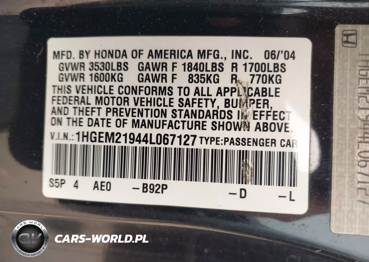 2004 Honda Civic Ex VIN:1HGEM21944L067127 - 9