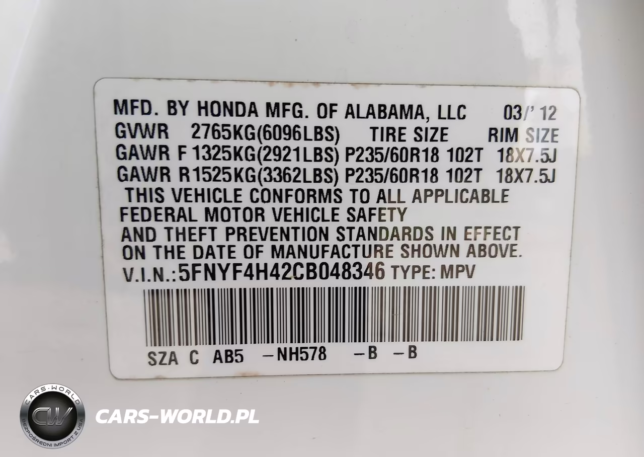 2012 Honda Pilot Ex VIN:5FNYF4H42CB048346 - 9
