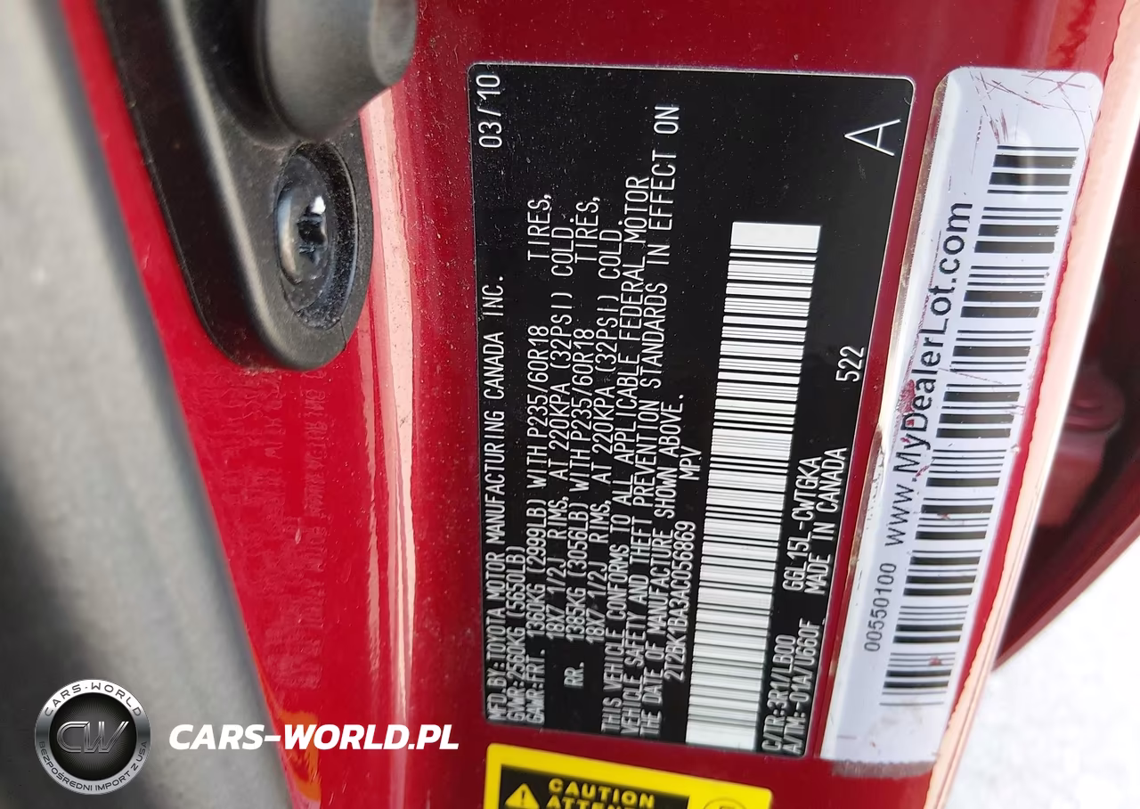 2010 Lexus Rx 350 VIN:2T2BK1BA3AC056869 - 9