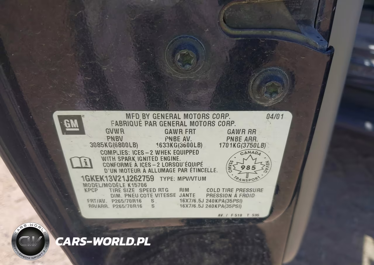 2001 GMC Yukon Sle-Slt VIN:1GKEK13V21J262759 - 9