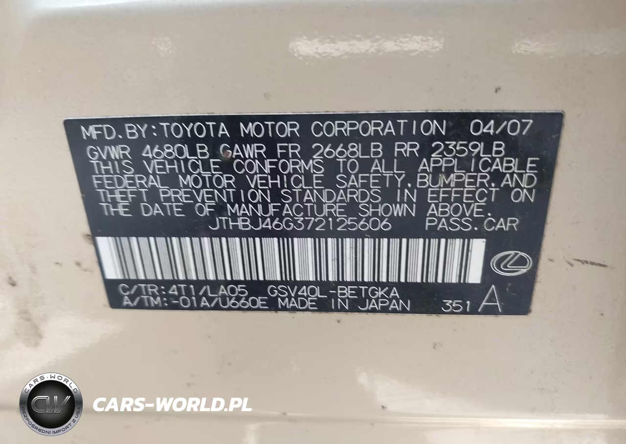 2007 Lexus Es 350 VIN:JTHBJ46G372125606 - 9