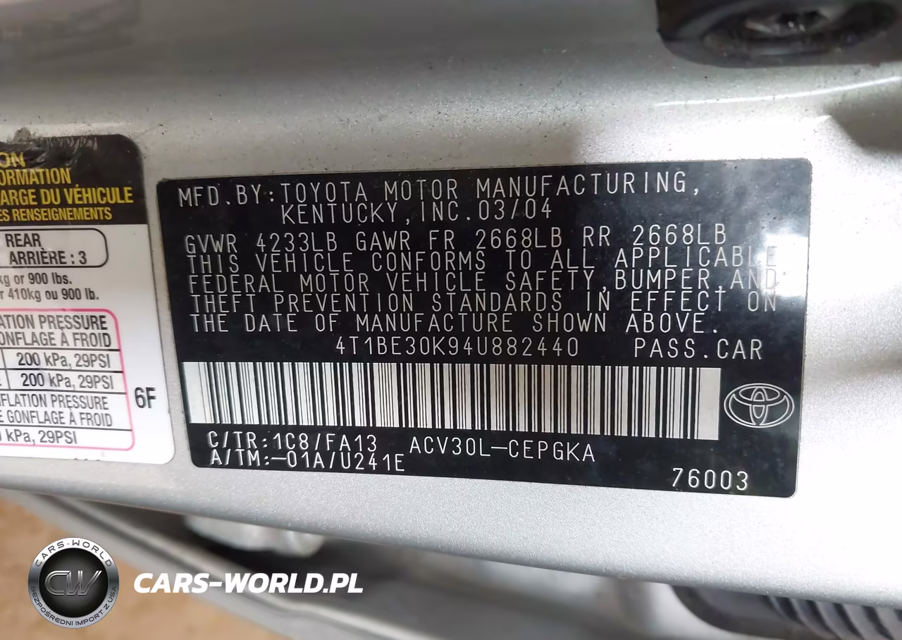 2004 Toyota Camry Xle VIN:4T1BE30K94U882440 - 9