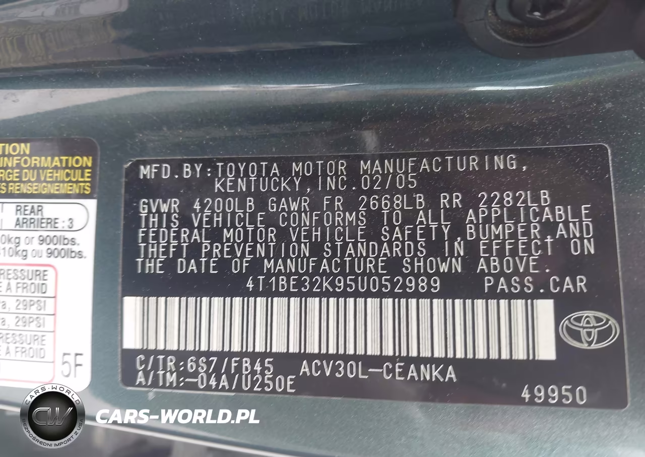 2005 Toyota Camry Le VIN:4T1BE32K95U052989 - 9