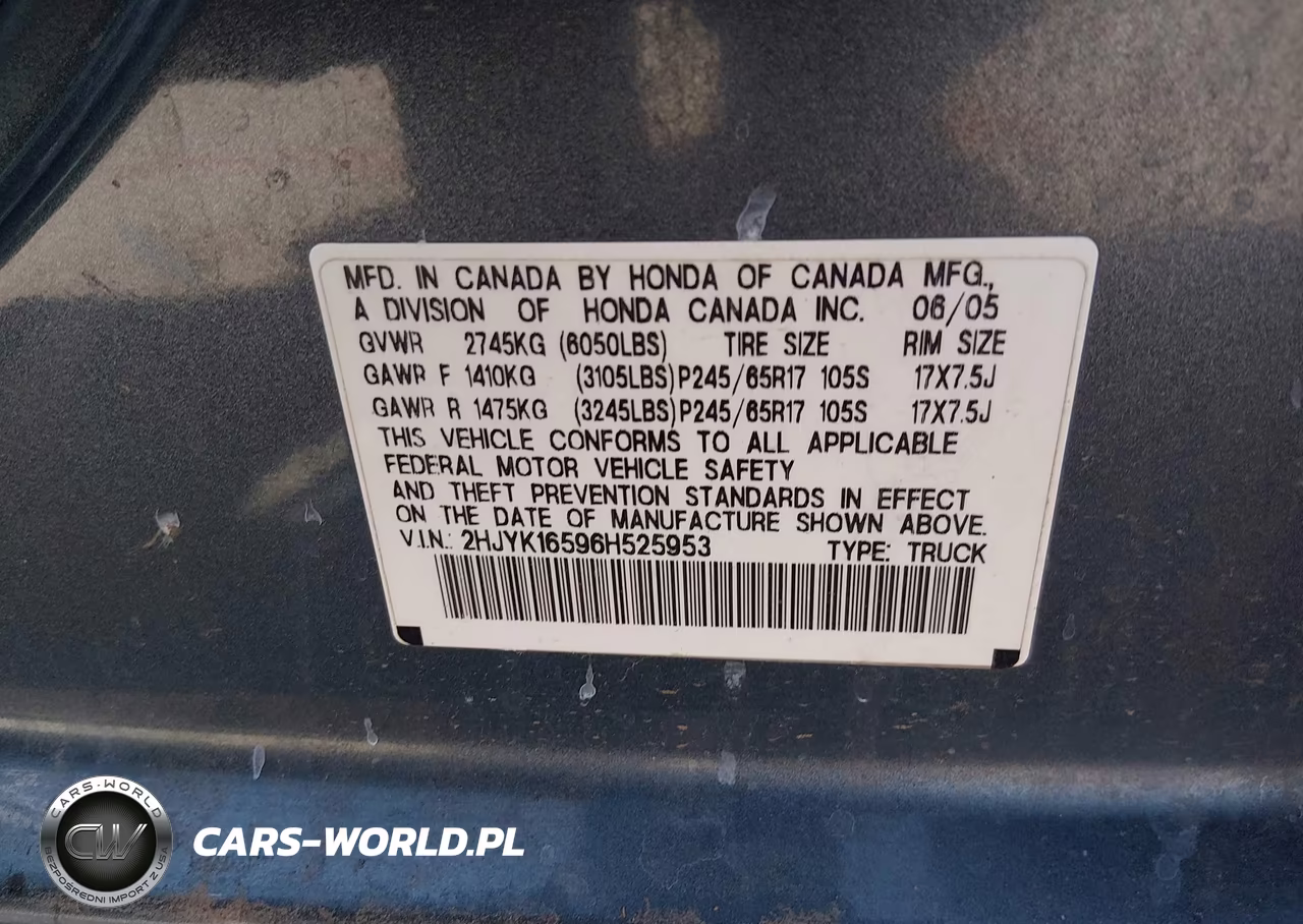 2006 Honda Ridgeline Rtl VIN:2HJYK16596H525953 - 9