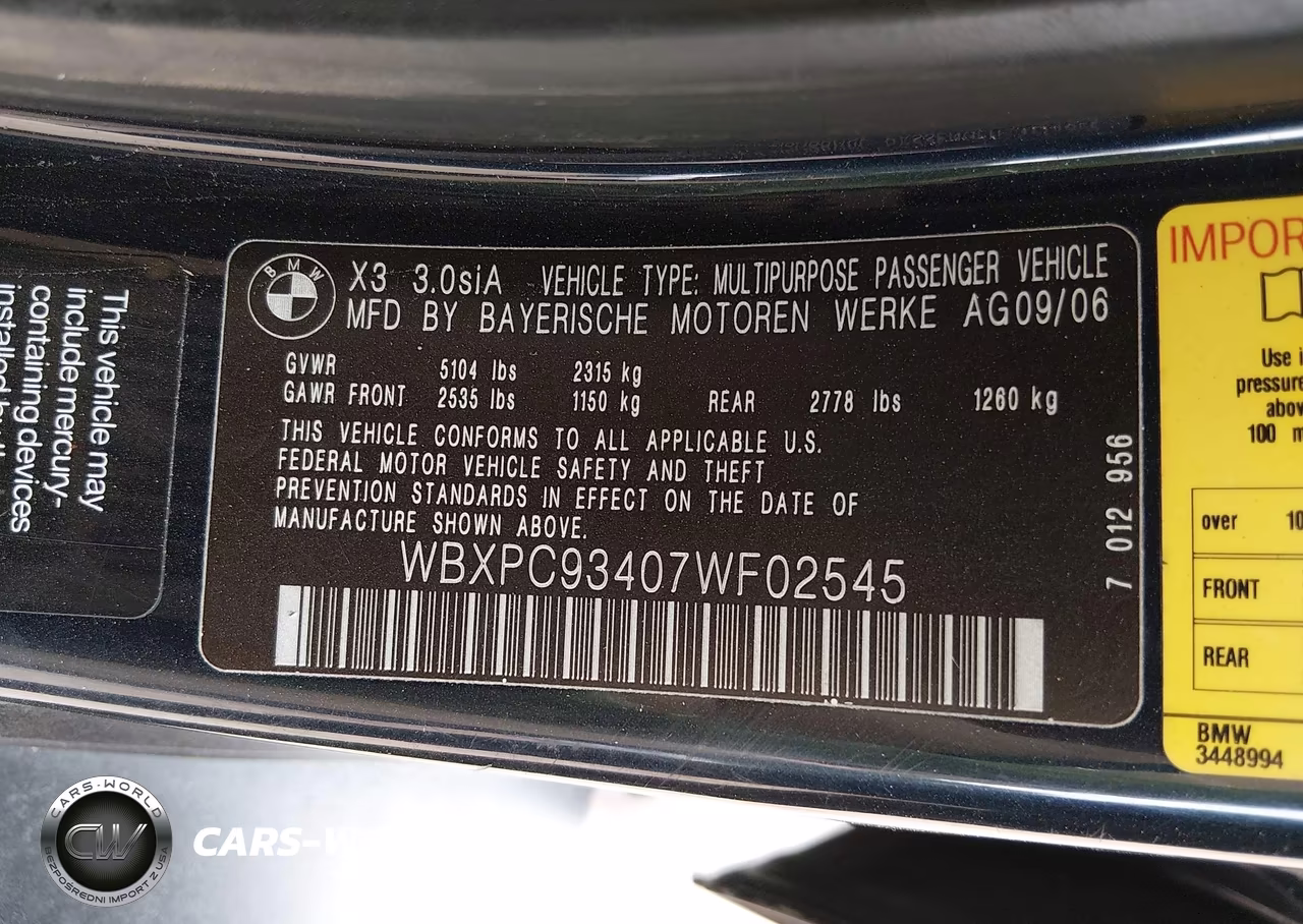 2007 BMW X3 3.0Si VIN:WBXPC93407WF02545 - 9
