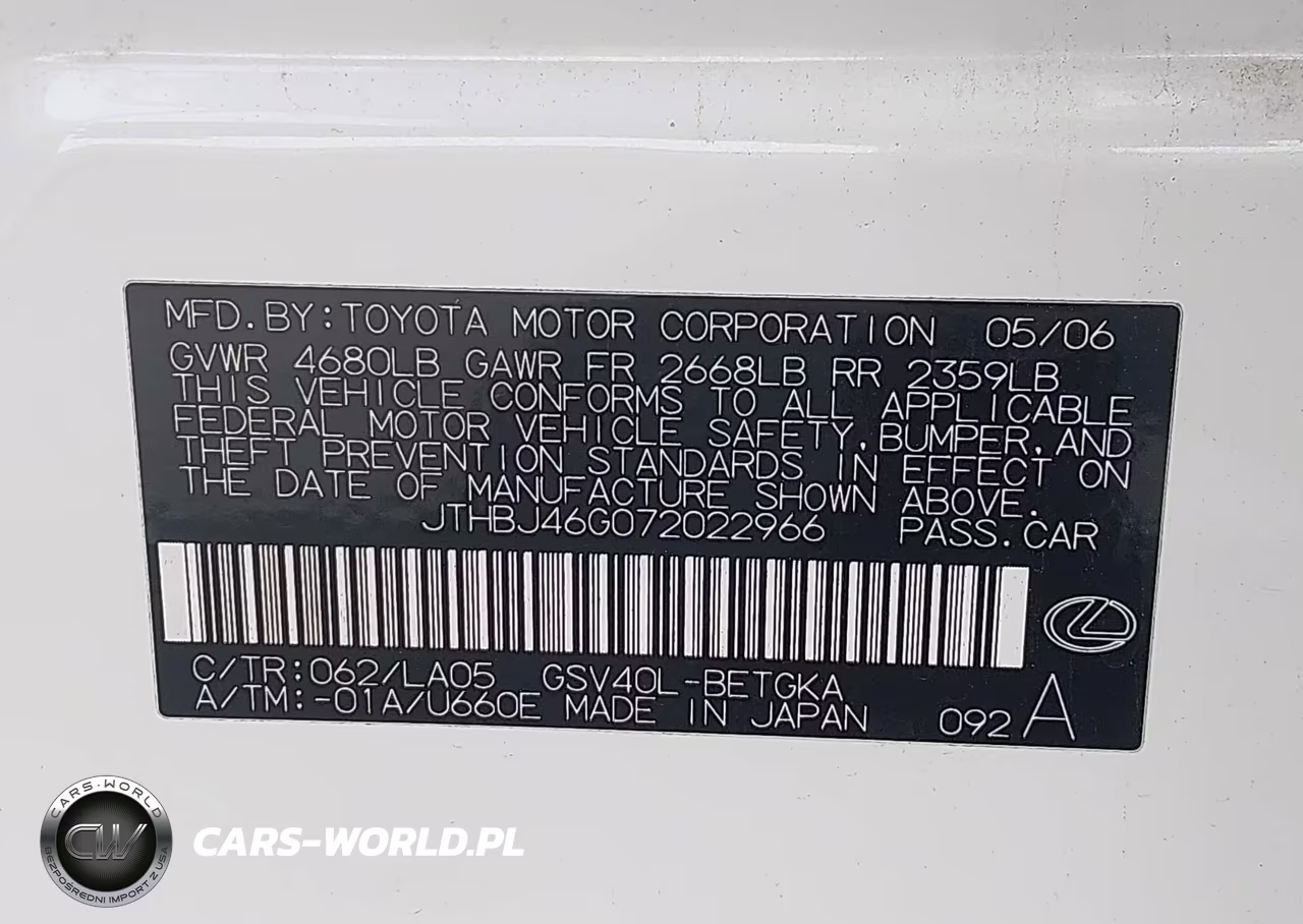 2007 Lexus Es 350 VIN:JTHBJ46G072022966 - 9