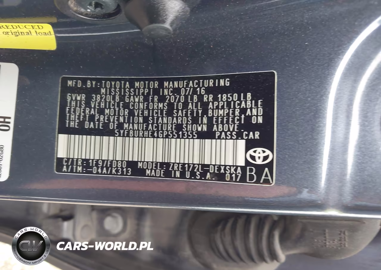 2016 Toyota Corolla S Plus VIN:5YFBURHE4GP551355 - 9