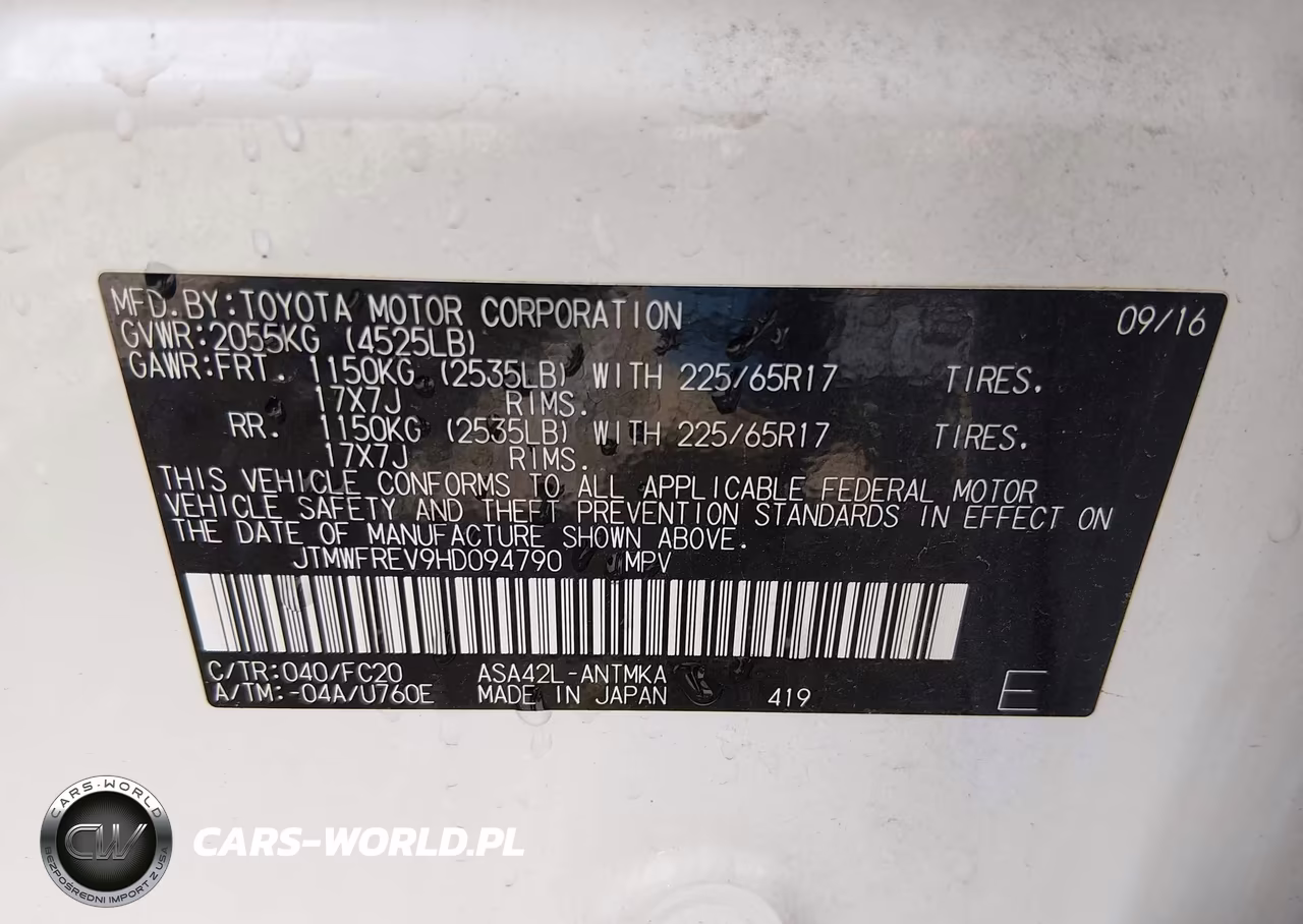 2017 Toyota Rav4 Xle VIN:JTMWFREV9HD094790 - 9