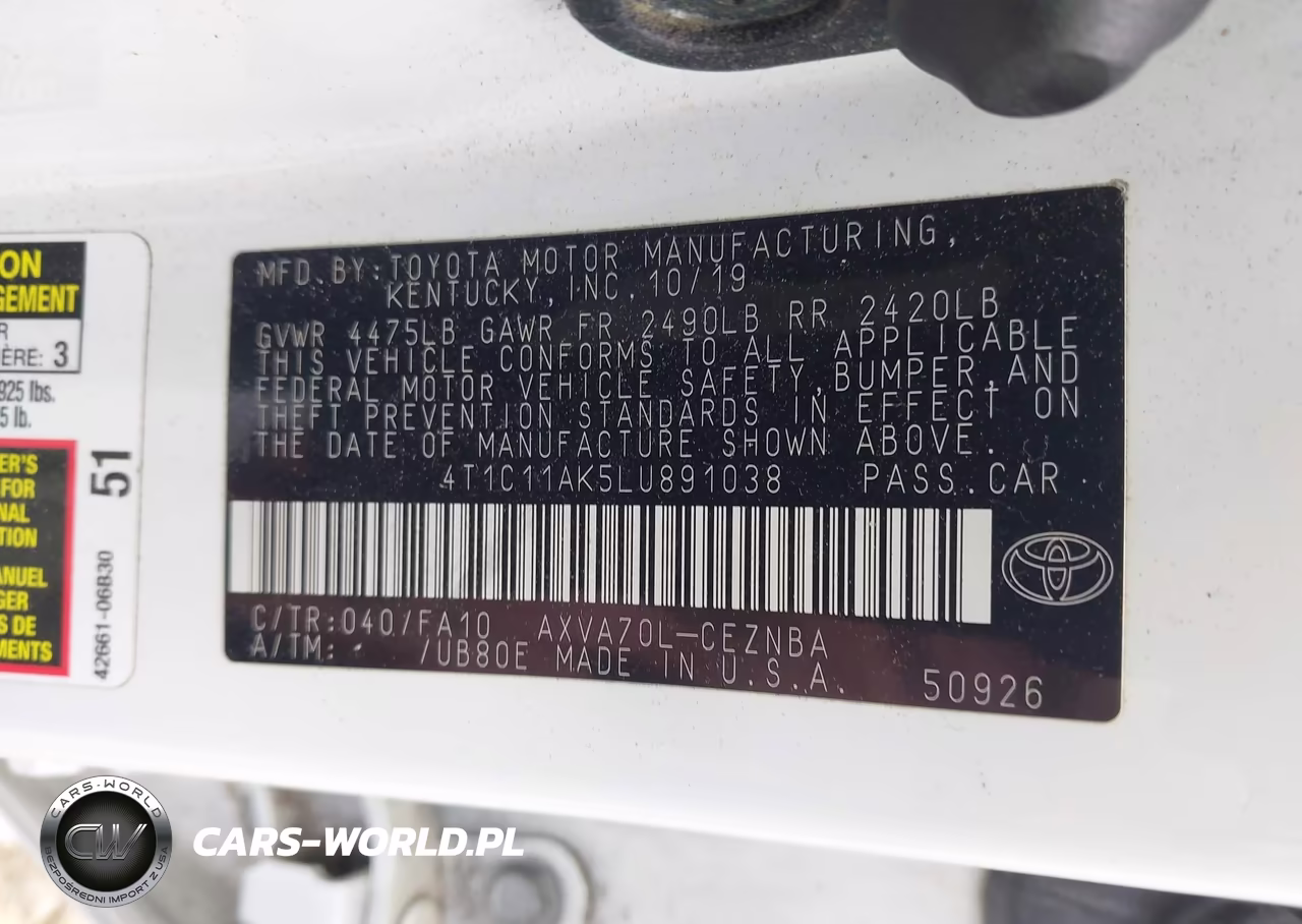 2020 Toyota Camry Le VIN:4T1C11AK5LU891038 - 9