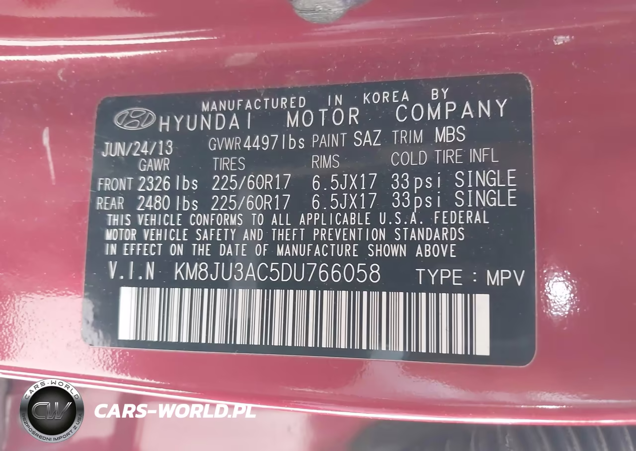 2013 Hyundai Tucson Gls VIN:KM8JU3AC5DU766058 - 9