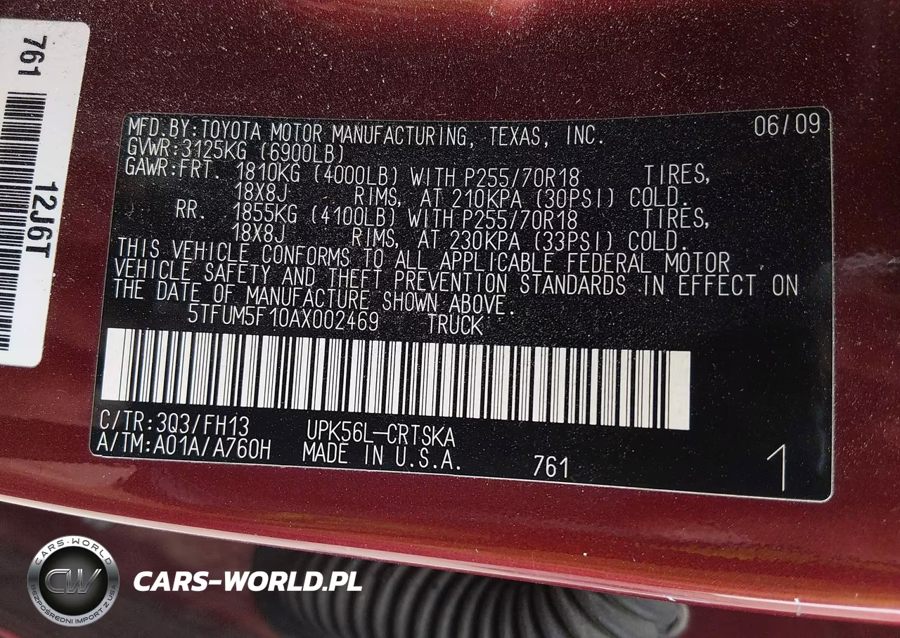 2010 Toyota Tundra Grade 4.6L V8 VIN:5TFUM5F10AX002469 - 9