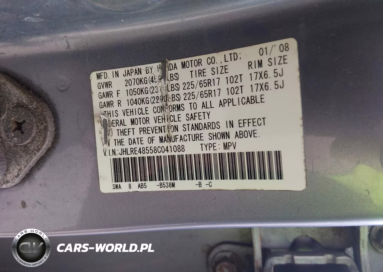 2008 Honda Cr-V Ex VIN:JHLRE48558C041088 - 9
