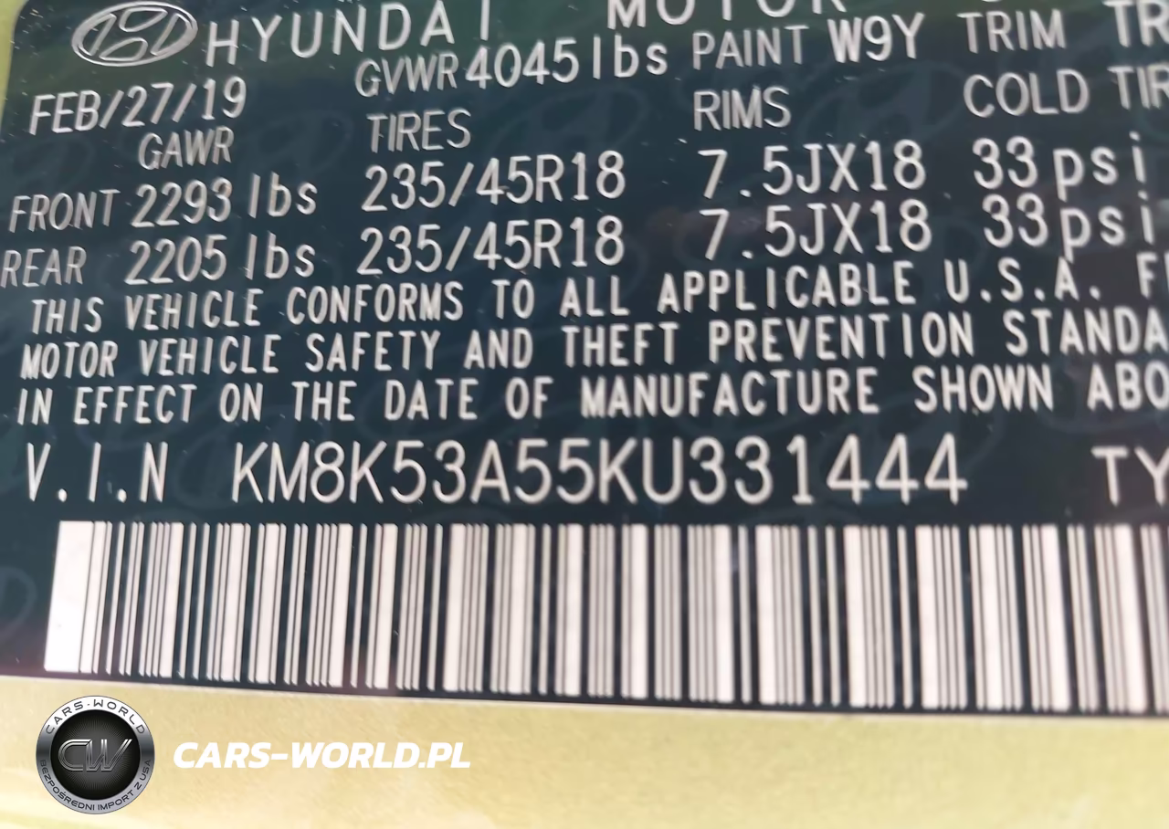 2019 Hyundai Kona Ultimate VIN:KM8K53A55KU331444 - 9