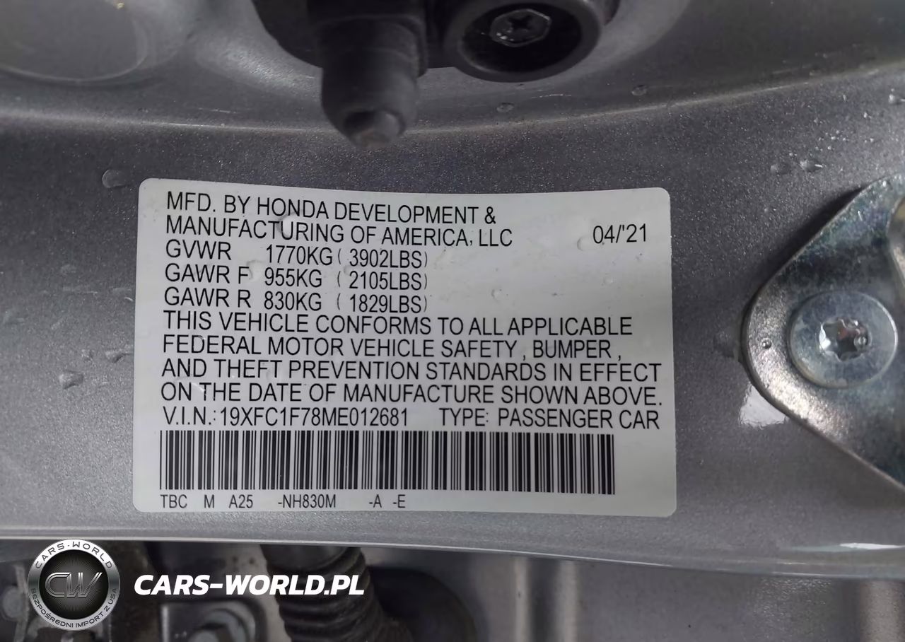2021 Honda Civic Ex-L VIN:19XFC1F78ME012681 - 9