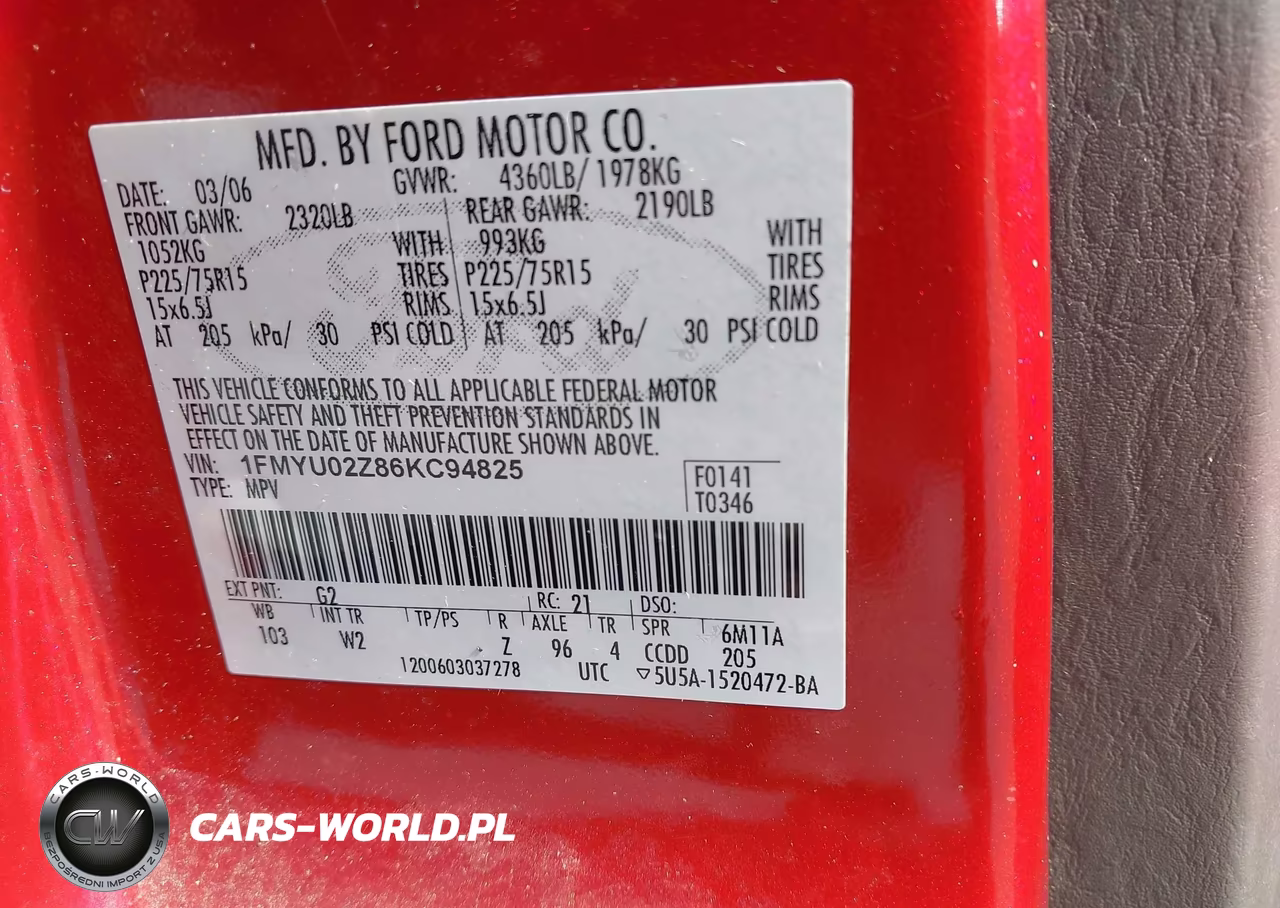 2006 Ford Escape Xls-Xls Manual VIN:1FMYU02Z86KC94825 - 9