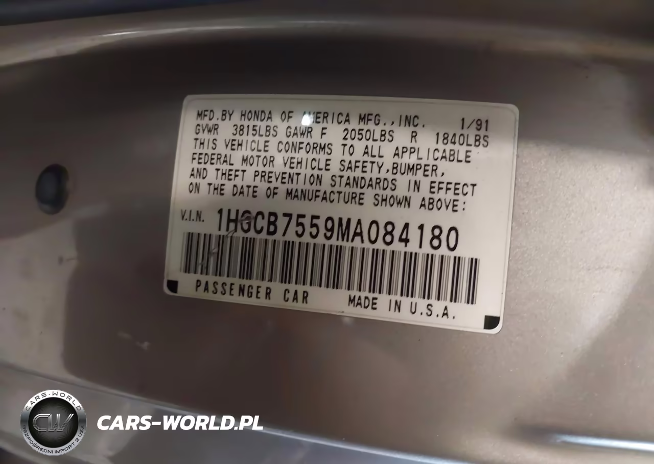 1991 Honda Accord Lx-Ex VIN:1HGCB7559MA084180 - 9