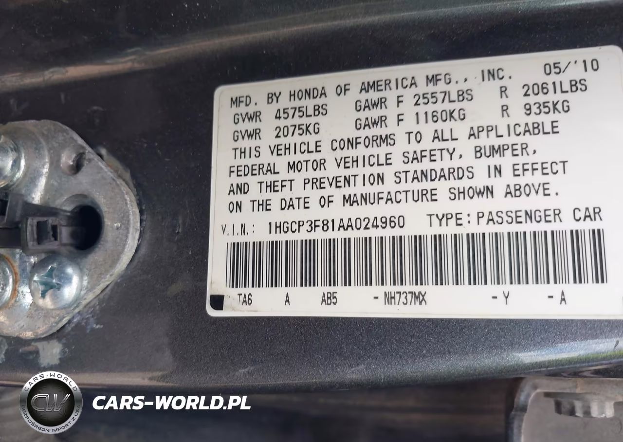 2010 Honda Accord 3.5 Ex-L VIN:1HGCP3F81AA024960 - 9