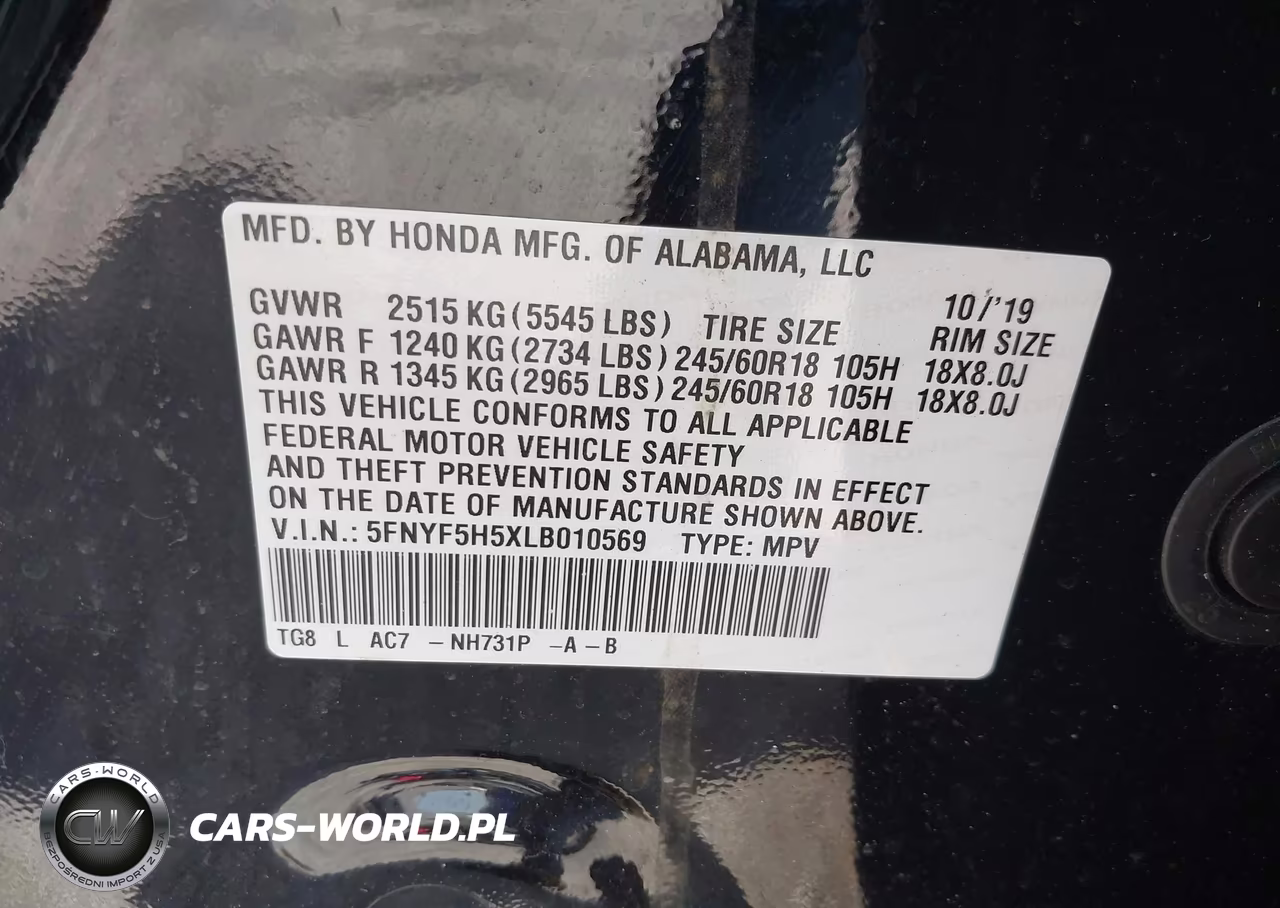 2020 Honda Pilot 2Wd Ex-L VIN:5FNYF5H5XLB010569 - 9