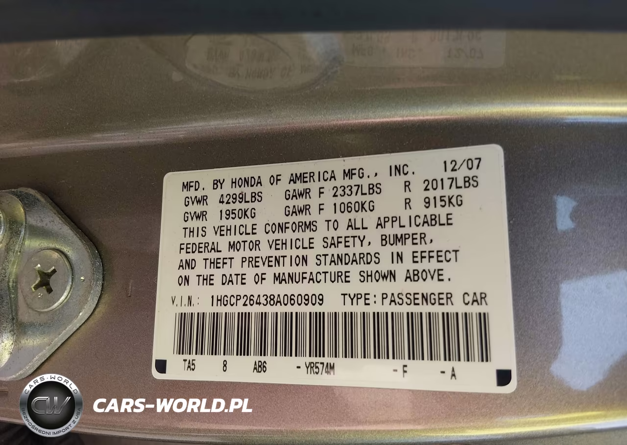 2008 Honda Accord 2.4 Lx-P VIN:1HGCP26438A060909 - 9