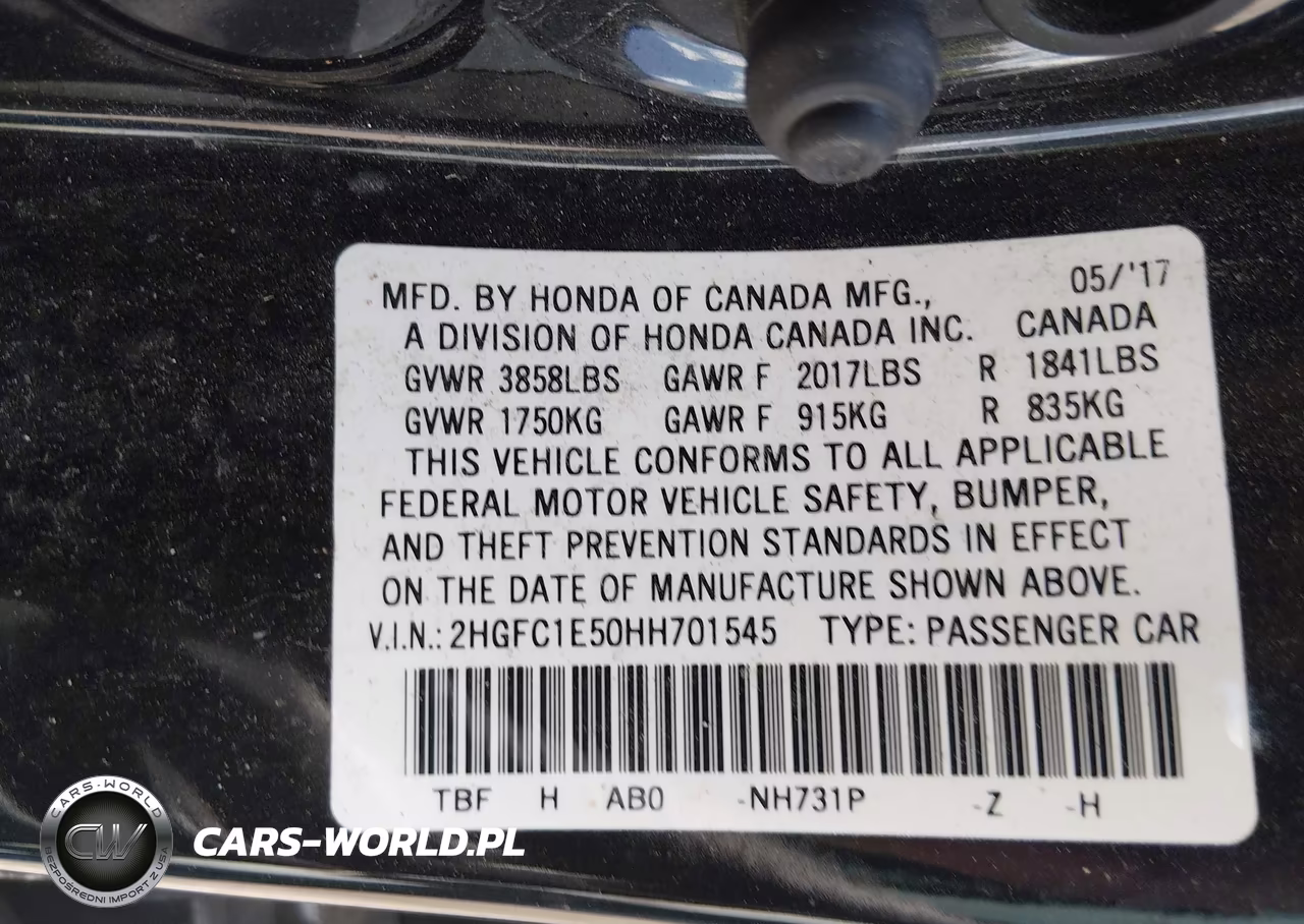 2017 Honda Civic Si VIN:2HGFC1E50HH701545 - 9