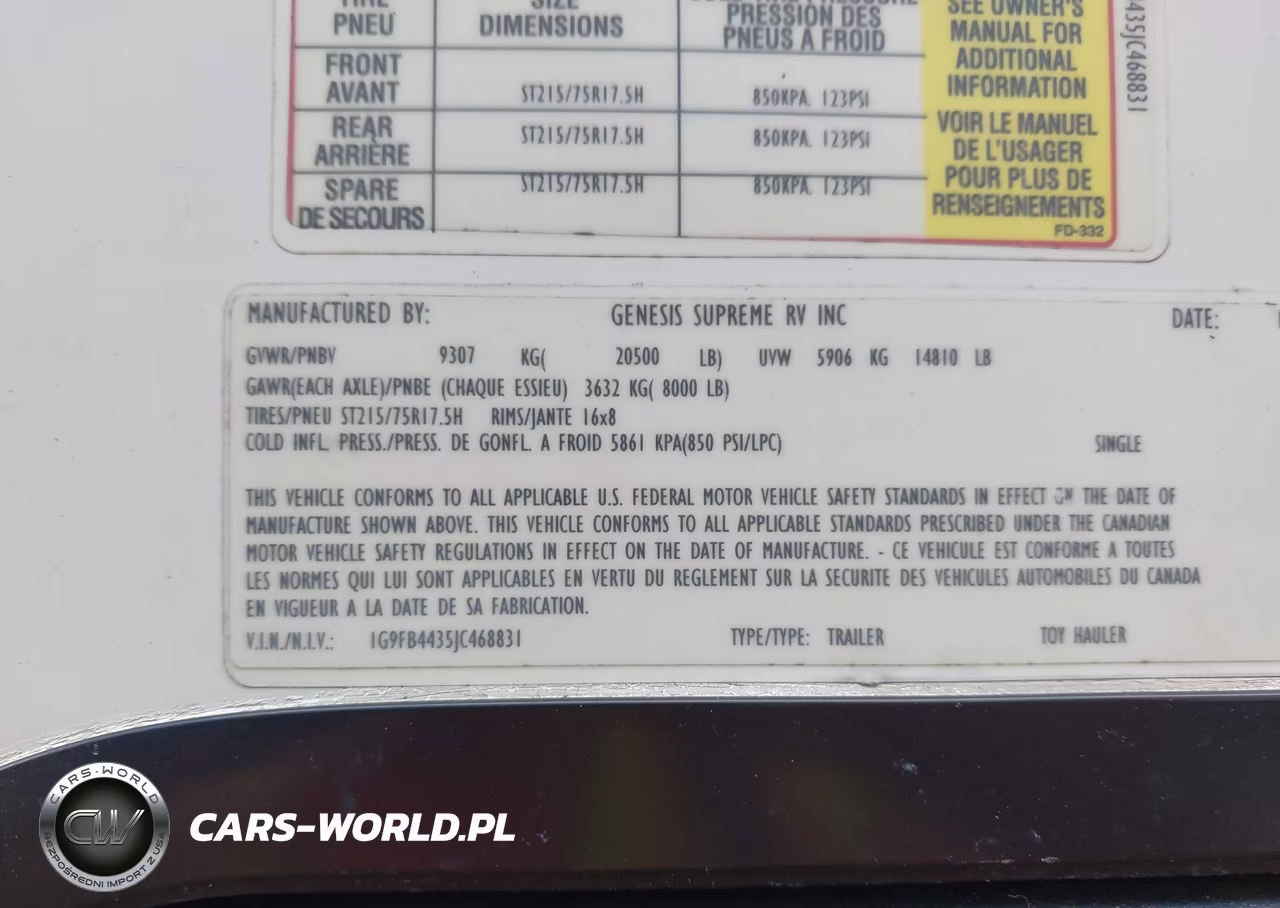 2018 Gene Supreme T VIN:1G9FB4435JC468831 - 9