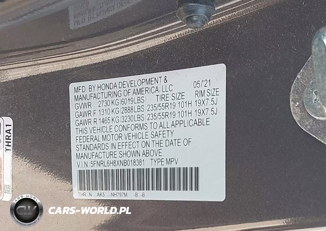 2022 Honda Odyssey Touring VIN:5FNRL6H8XNB018381 - 9
