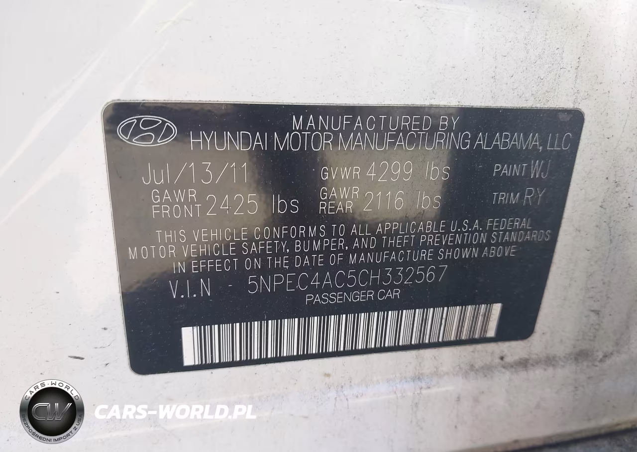 2012 Hyundai Sonata Se VIN:5NPEC4AC5CH332567 - 9